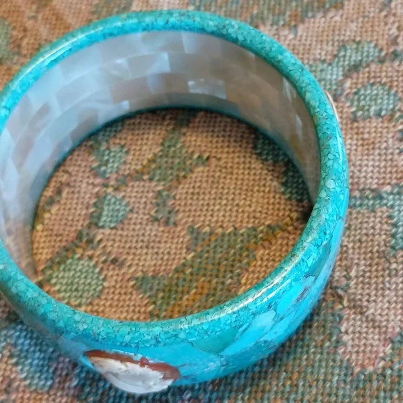 Unique Turquoise & Cameo Mosaic Bangle Bracelet - Picture 7 of 9